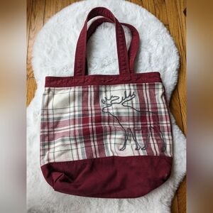 Vintage Abercrombie canvas and flannel moose tote